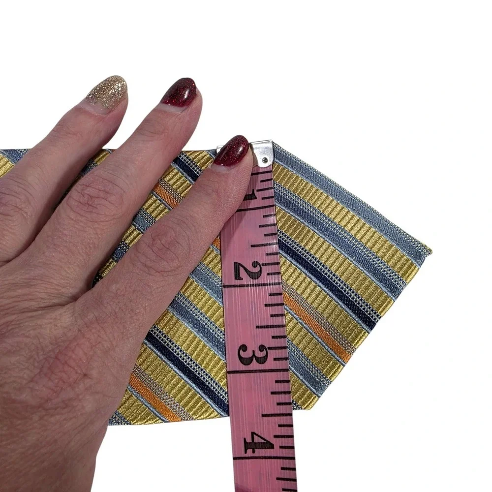 SCOTTY Z Palm Beach Silk Mens Yellow Blue Striped Necktie XL Hand Made Luxury‎